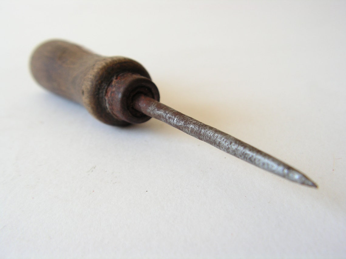 Vintage wooden handled awl 30s Sewing awl Primitive tool Awl Etsy