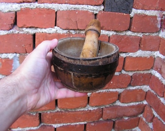 Antique wooden bowl and pestle Primitive ottoman mortar and pestle Spice mortar and pestle Old herb grinder Rustic kitchen decor 1800s