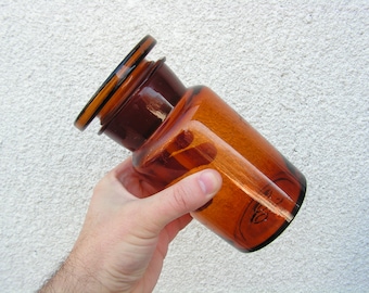 Brown apothecary jar 0.5 L Medicine bottle glass stopper Antique apothecary Small glass bottle with cap Pharmacy bottle Chemist jar