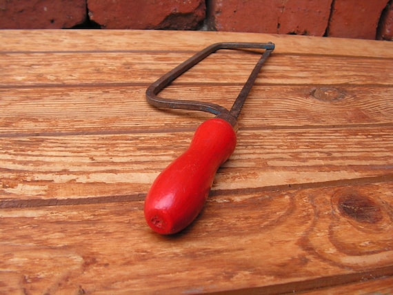 Vintage Small Saw for Wood Metal Saw With Red Handle Carpentry