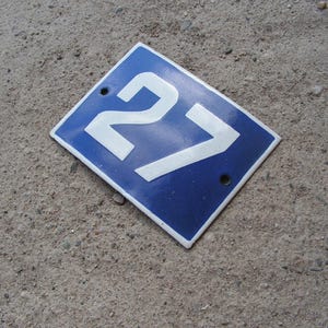 Vintage Retro Blue White Enamel Sign 27 Porcelain Street House Number 27 Enamel Metal Plate 27 Wall Hangings