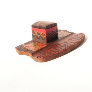 Vintage wooden inkwell, Pyrography ink pot, Old ink stand, Handmade wood ink pot, Desk wood inkwell, Antique office accessory