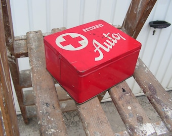 Retro Medizinbox Metallbox 1980er Jahre Erster Blechkasten Feldapotheke LKW Rotes Kreuz Arzttasche Medizinbox für Auto