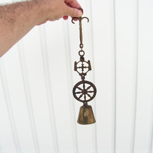 Vintage brass bell Wonderful solid bell Old attractive long bronze bell Hand made bell with ornaments Melodic brass bell