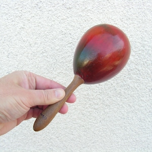 Vintage maracas, Hand-made maracas with wooden handle, Percussion musical instrument, Wooden maracas, Old music instrument