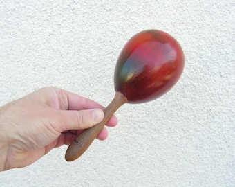 Maracas vintage, maracas hechas a mano con mango de madera, instrumento musical de percusión, maracas de madera, instrumento de música antigua