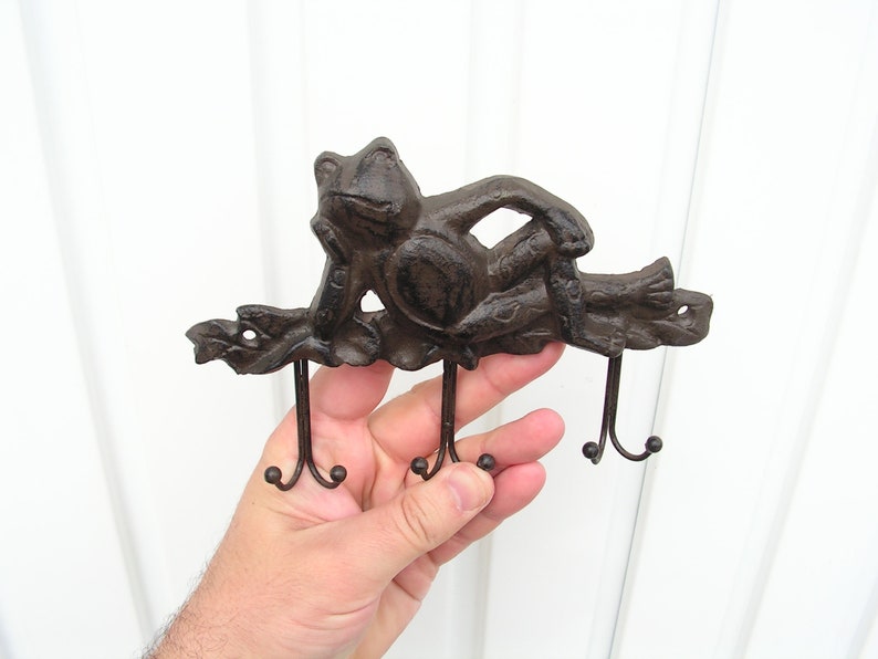 Hanger frog Cast iron hanger Vintage massive metal hanger Wall black hanger frog Old Peg Rack Hand made clothes hanger Wall Coat Rack image 4