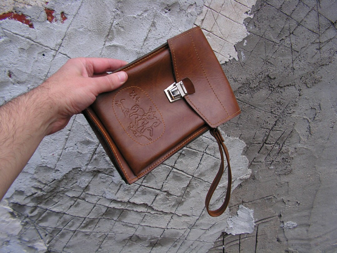 Men's Wallet Bag Vintage Wrist Bag With Rider Brown Mens Purse Travel