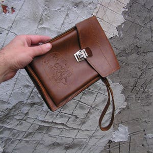 Men&#39;s wallet bag Vintage wrist bag with rider Brown mens purse Travel mens bag Wrist purse Men&#39;s document money bag Iphone bag