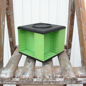 Vintage Green Plastic Cassette Display Rack Retro Cassette Tape Holder Rotating green Cassette Storage Rotary Holder 1970&#39;s
