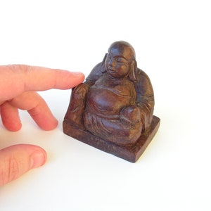 Wooden small figure Buddha Religious art figurine Buddha sculpture Far East religion Hand carved wood holy statue Wooden art figure