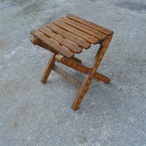 Folding unique stool, Vintage Hand painted folding chair, Camping folding stool, Picnic wooden chair, Retro stool, Fishing chair