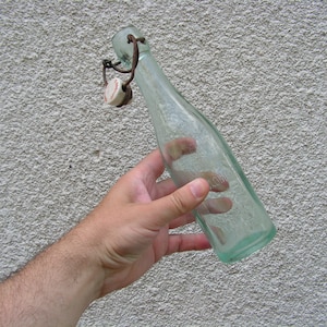 Antique glass bottle, Lemonade bottle, Bottle porcelain cap, Collectable bottle, Water glass bottle, Bar decor, Bottle ceramic cap