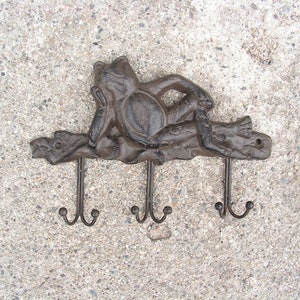 Hanger frog Cast iron hanger Vintage massive metal hanger Wall black hanger frog Old Peg Rack Hand made clothes hanger Wall Coat Rack image 6