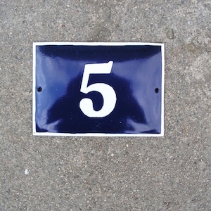Vintage Sign House Door Number 5, Blue and White Enamel Metal Plate, Door Number 5, Street Sign Enameled Porcelain, Home gift, Sign Number 5