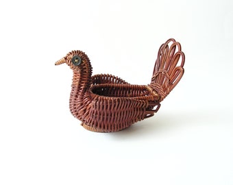 Vintage Weidenpfauenkorb, natürliche gewebte Schüssel, Rattankorb, Brotkorb, Ringkorb, Kunstkorb, gewebter Vogelkorb, Küchendekor