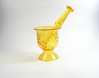 Yellow Plastic Mortar and Pestle, Rustic Kitchen Decor