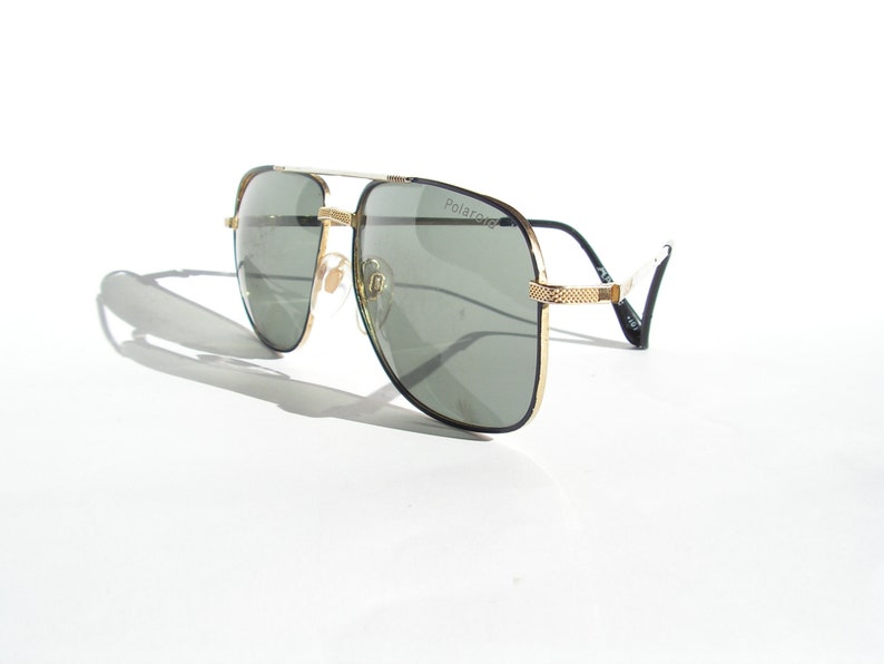 Men sunglasses green lenses POLAROID Retro aviator sunglasses 1980s Vintage pilot glasses Metal frame sunglasses Oversize sunglasses image 2