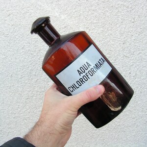 Big chemical bottle Aqua Chloroformiata Brown apothecary jar Medicine bottle glass stopper Antique apothecary Pharmacy bottle Chemist jar