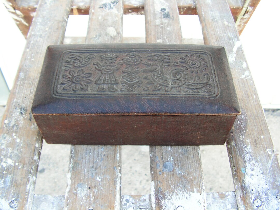 Vintage Brown Leather Jewelry Box, Old Small Jewelry Box, Gift for Her