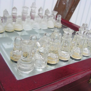 Glass wooden chess set, Vintage chess, Unique chessboard, Chess game, Collectible folding chess