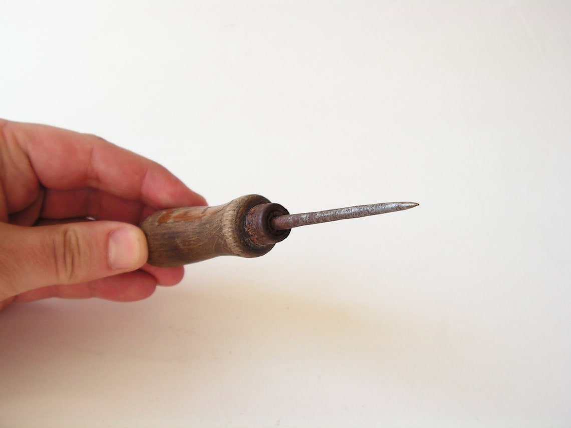 Vintage wooden handled awl 30s Sewing awl Primitive tool Awl Etsy