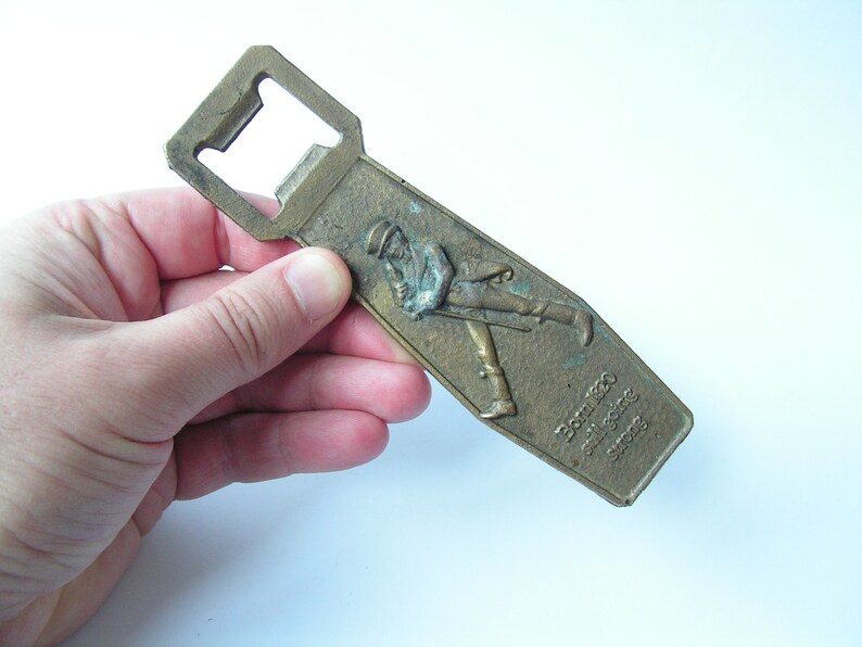 Vintage Brass Johnnie Walker Bottle Opener, Bar Tool Accessory image 1
