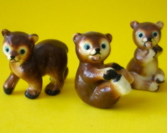 Anthropomorphic Bear Cub Figurines Porcelain Blue Eyes Vintage Whimsical Ceramic