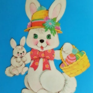 Decoración Conejo de Pascua 18" Cartón Articulado VTG Troquelado Antropomórfico