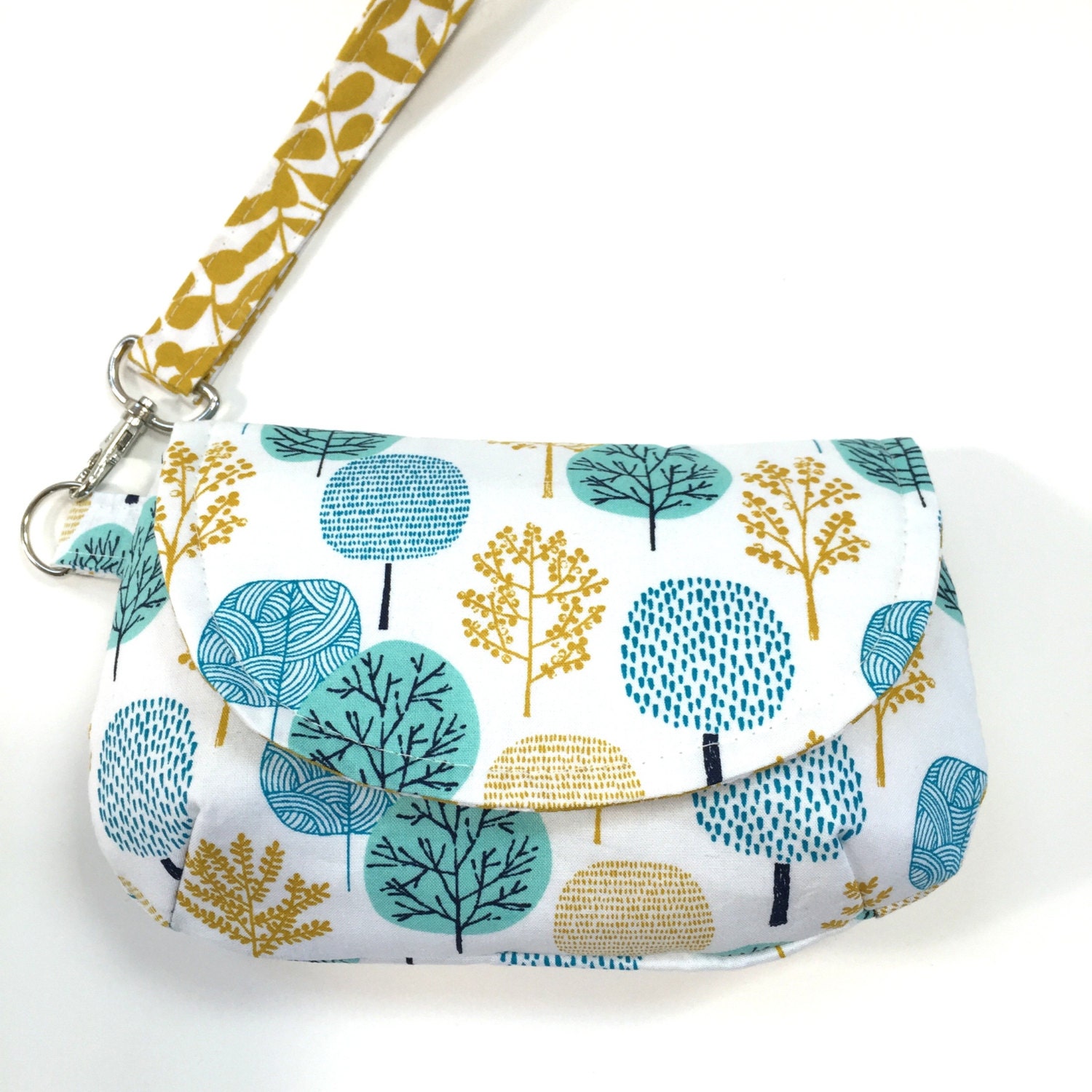 Wristlet purse blue clutch purse tree theme small purse with 2 | Etsy
