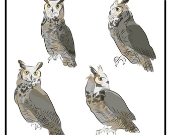 Download Free Barn Owl Bird Vector Graphic Illustration Hand Drawn Drawing Etsy PSD Mockup Template