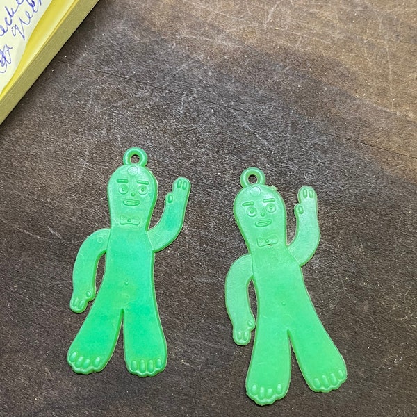 Paris winx Gumby green Hong Kong tv show hero great Charms vintage plastic jewelry findings  altered arts supplies earrings