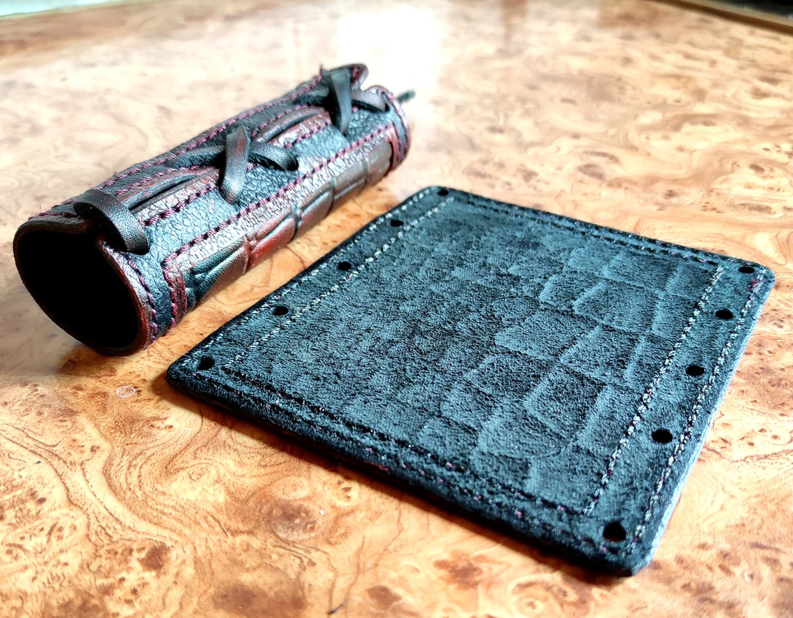 Genuine Leather Motorcycle Grip Covers Wraps Black Red Hand Etsy