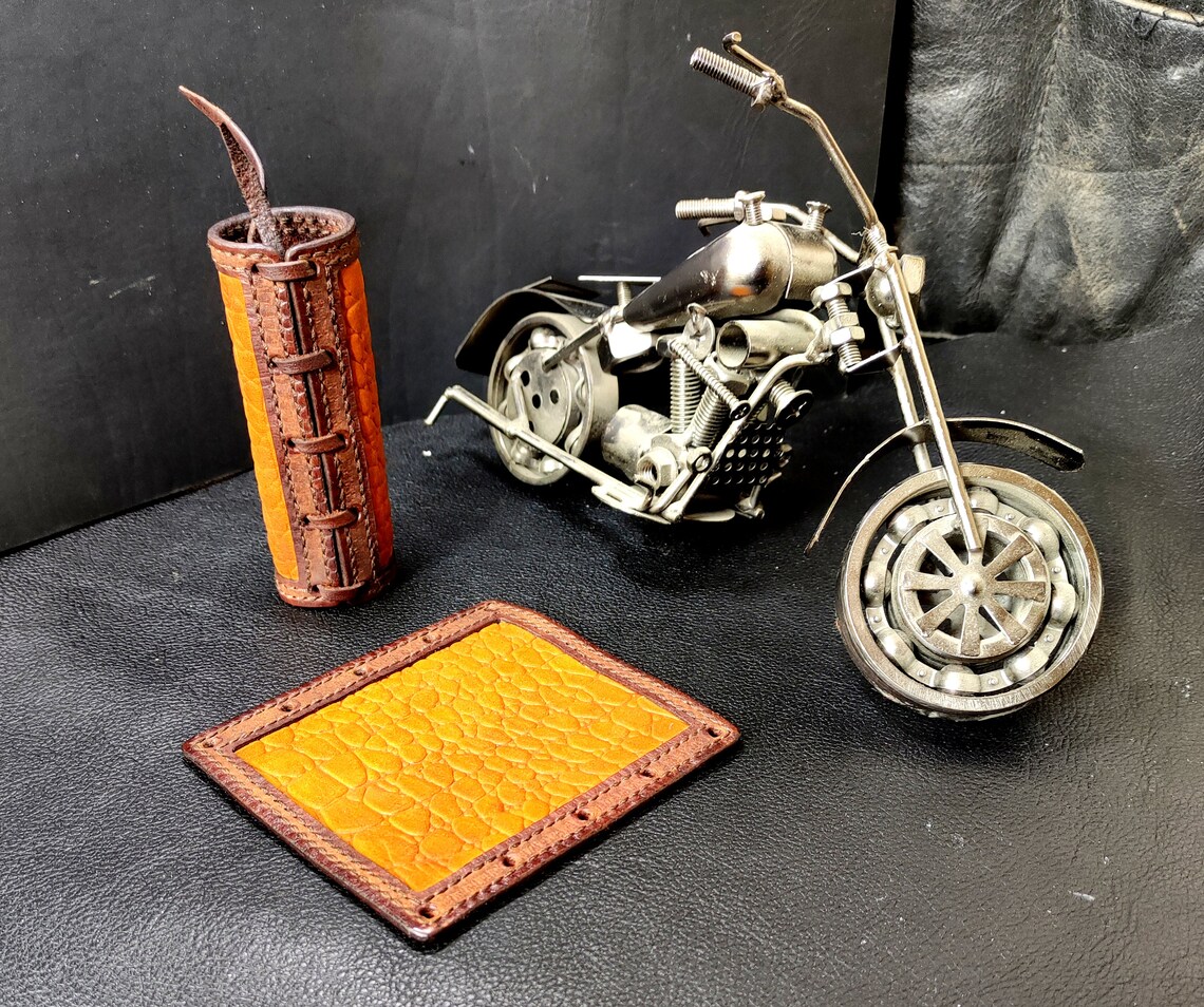 Genuine Leather Motorcycle Grip Covers Wraps Brown Hand Made Etsy
