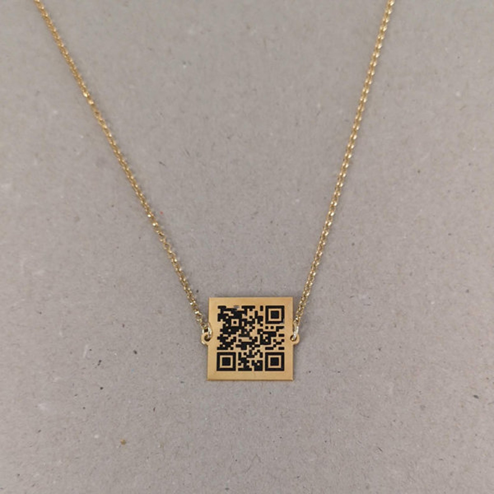 Personalized QR code necklace 18k gold plated Etsy