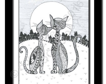 Doodle Cats,  "Moonlighting", downloadable print