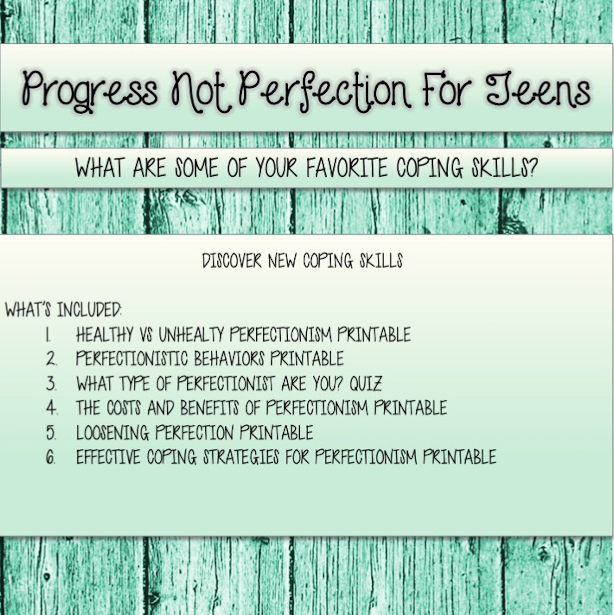 Progress Not Perfection Coping Skills for Teens - Etsy