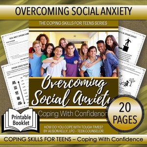 Può includere: Un opuscolo stampabile intitolato "Overcoming Social Anxiety: Coping With Confidence" con un gruppo di adolescenti sullo sfondo. L'opuscolo ha 20 pagine e fa parte di una serie chiamata "The Coping Skills for Teens Series".