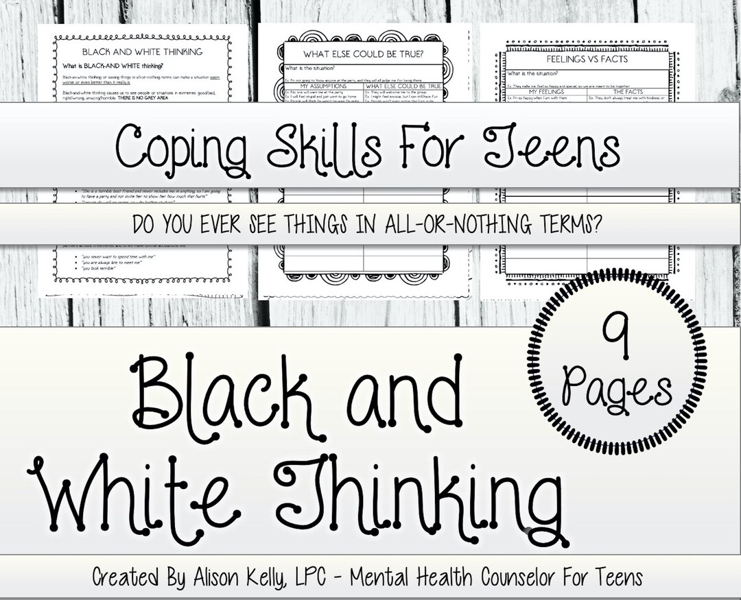 Black and White Thinking Coping Skills for Teens Etsy