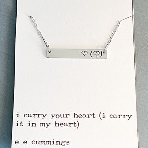I carry your heart (I carry it in my heart) symbol necklace / silver / gold / rose gold