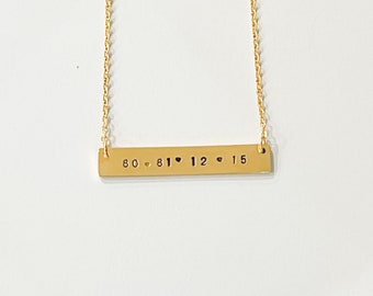 Hand- Stamped custom Birth Year personalized bar necklace