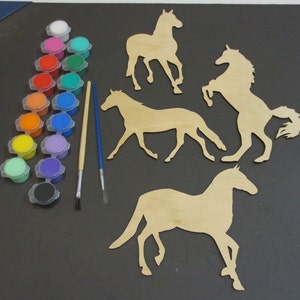 Horses Craft Kit Laser Cut Wood with Paint and Brushes