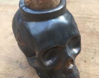 Black Ceramic Skull Jar with Cork