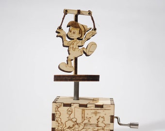 Personalized Pinocchio Music Box: When You Wish Upon A Star, Handmade Birch Wood