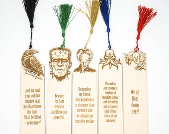 Engraved Horror Bookmark Set: Custom Wooden Bookmarks, Horror Gift