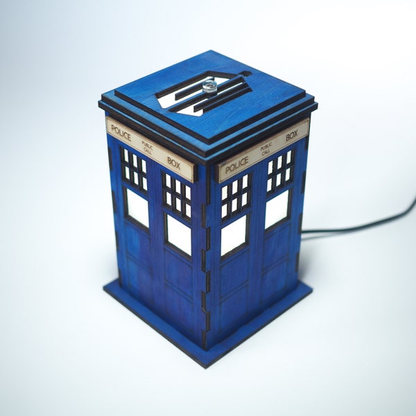 Custom Dr. Who  Lamp Wooden Personalized Tardis Decorative Color Change Light Handmade Art Unique Decoration  Made in USA by Quetzal Studio