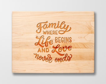 Custom Cutting Board Family Wooden Engraved Personalized for any occasion Handmade Gift Unique Made in USA by Quetzal Studio