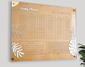 Customizable Wood & Acrylic Weekly Planner: Tropical Design
