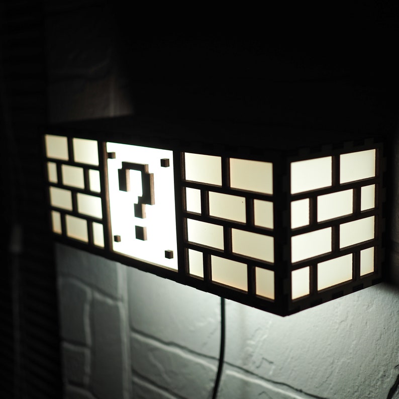 Super Mario Bros Lamp Question Block Wall Mounted Night Light Personalized Gift
