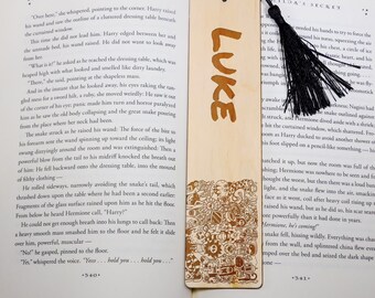 Personalized Wooden Bookmark: Engraved Monster Design, Custom Name, Tassel